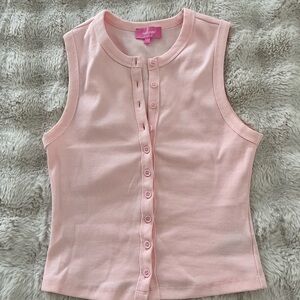 Edikted Light Pink Ribbed Button-Front Tank Top